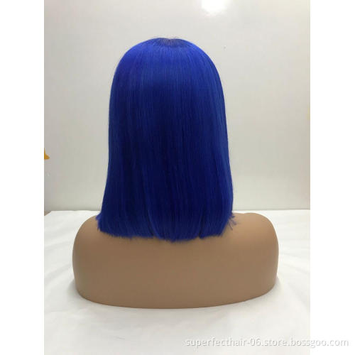 Wholesale Pink Orange Blue Red Grey Turquoise 613 Blond Color Wig Brazilian Virgin Human Hair Long Colored Lace Frontal Bob Wig